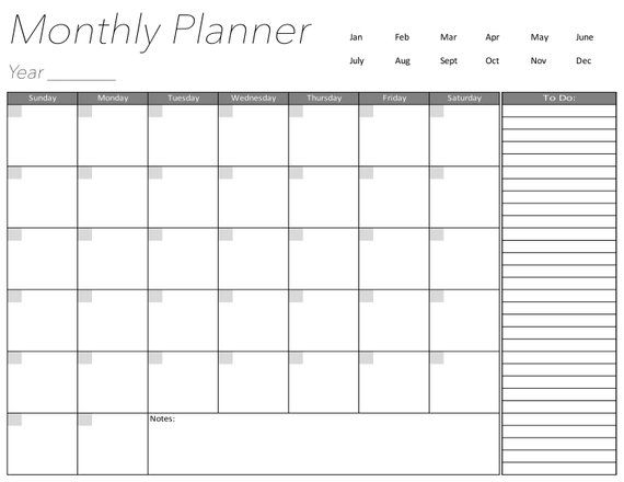 Blank Calendar Page, Days Of The Week, Monthly Planner