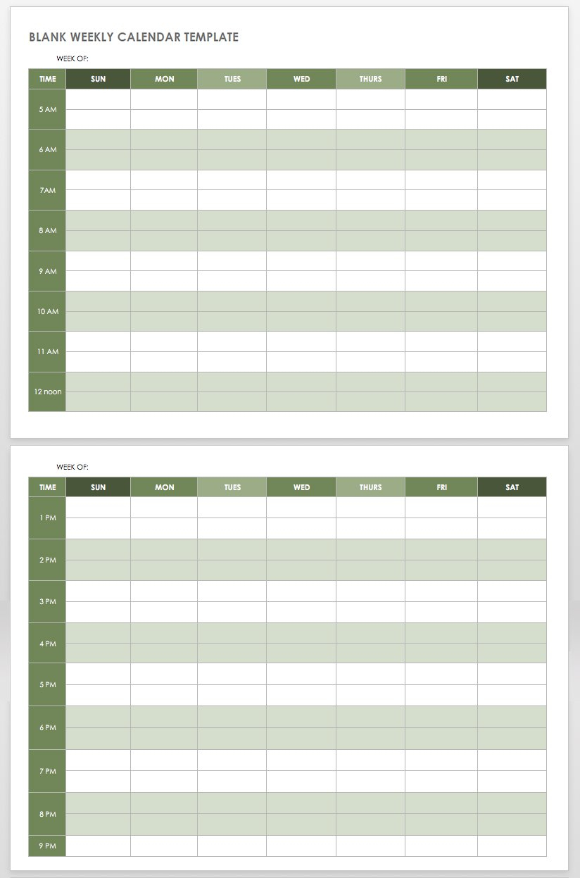 Blank Calendar Sunday Through Saturday - Calendar