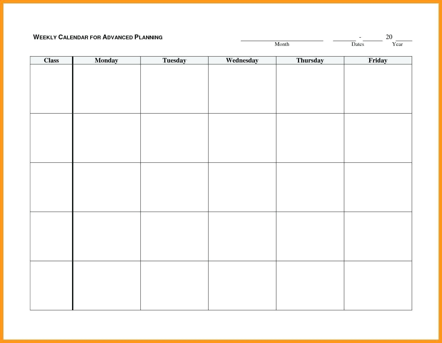 Blank Monday Through Friday Month Calendar Template :-Free