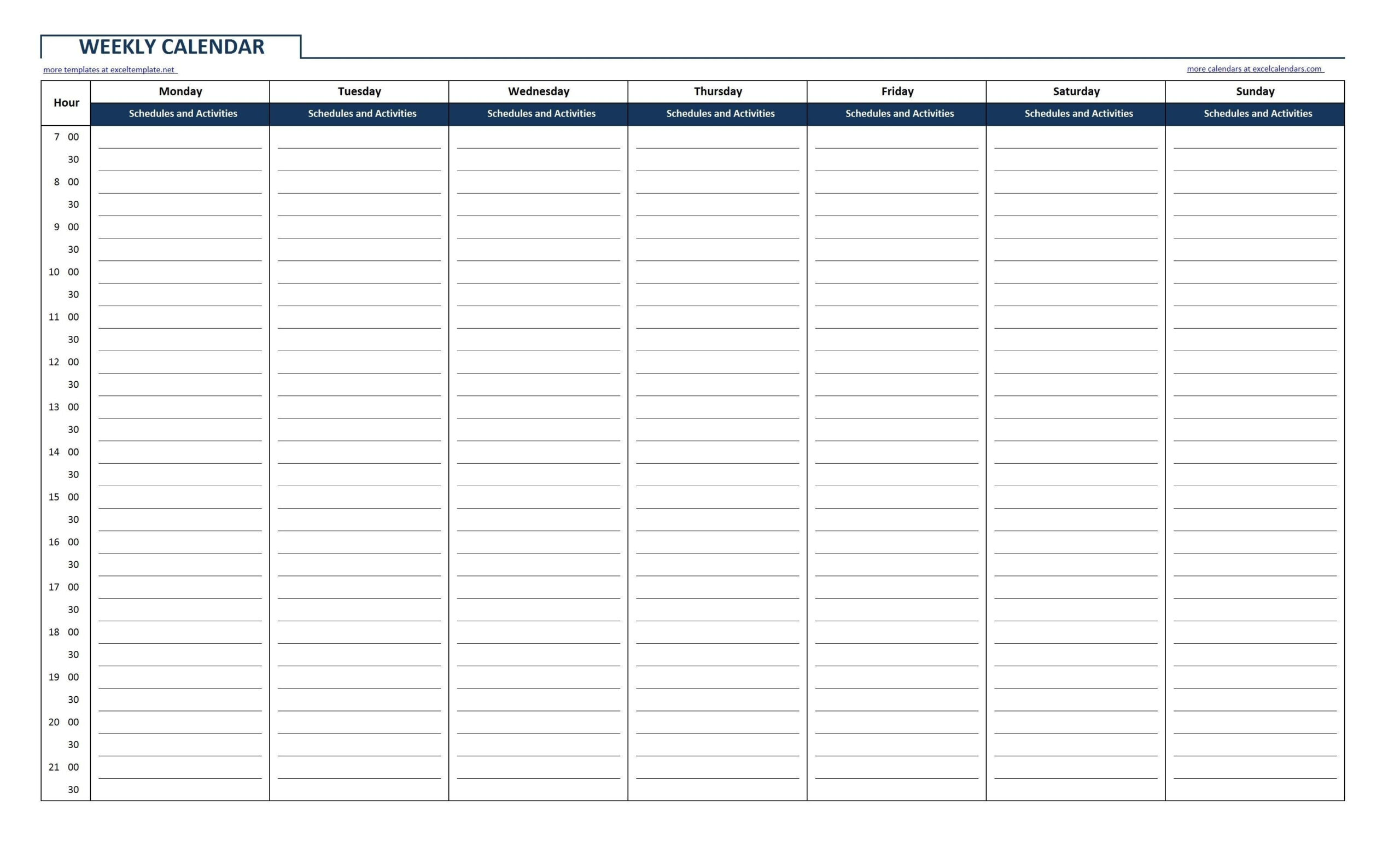 Blank Time Slot Week Schedules | Calendar Template Printable