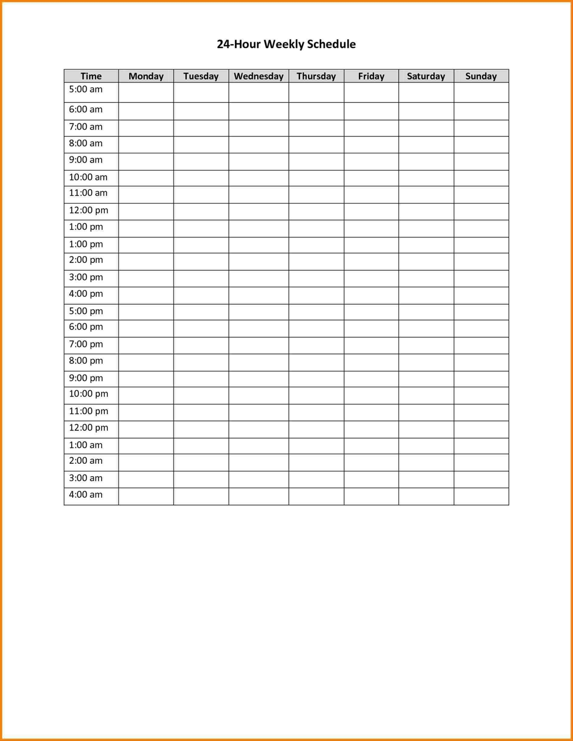 Blank Time Slot Week Schedules | Example Calendar Printable