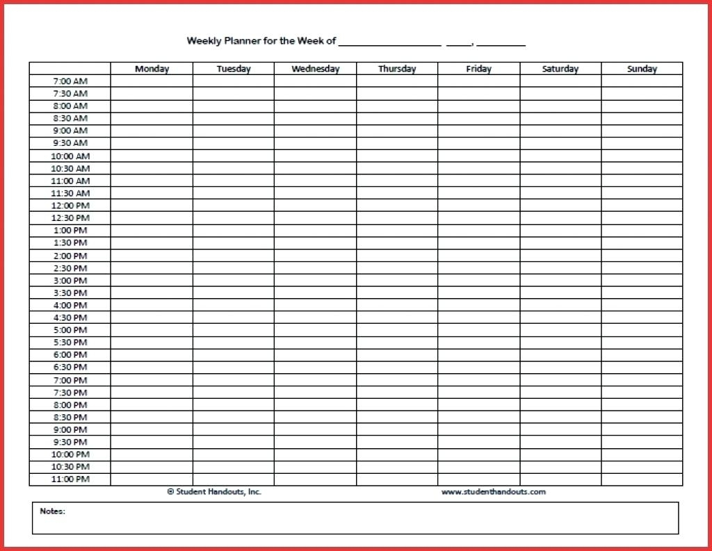 Blank Weekly Calendar 15 Minute Increments | Example