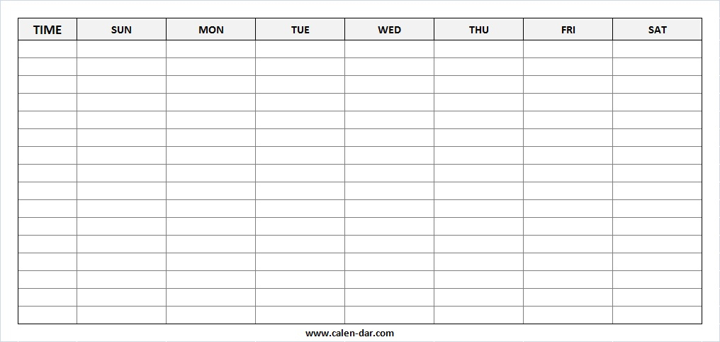 Blank Weekly Schedule Template With Times | Weekly