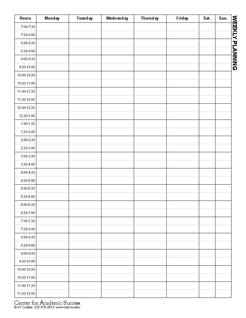 Blank Weekly Schedule With Time Slots - Calendar