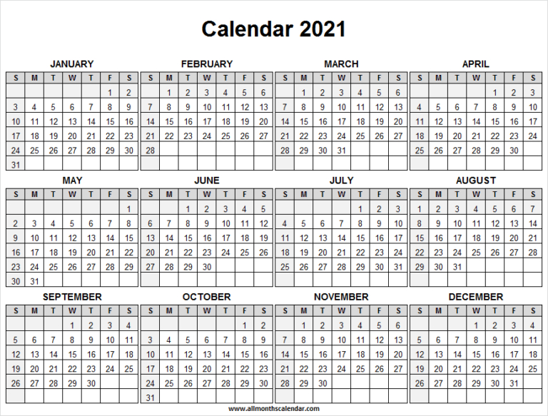 Calendar 2021 Full Year Free - Free Printable Calendar