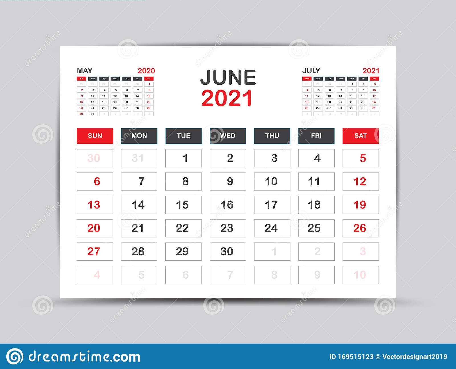 Calendar 2021 Template. June Page Vector For Calendar 2021