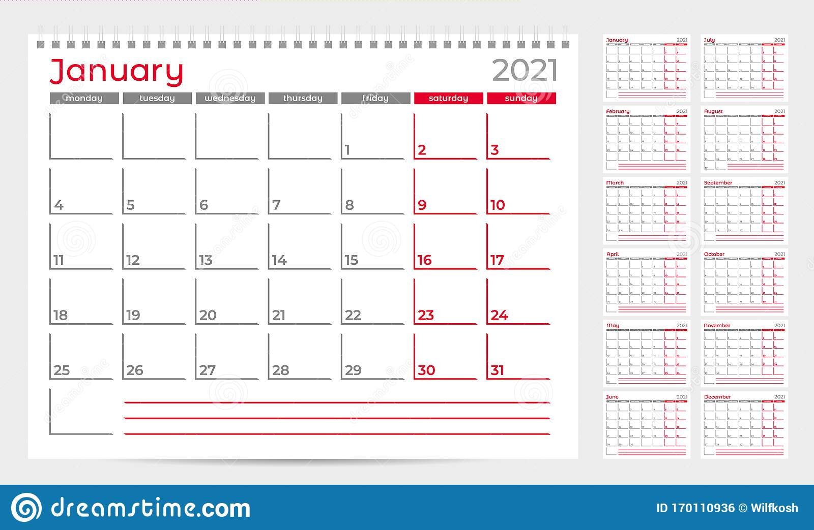 Calendar Planner Template 2021. Week Start From Monday