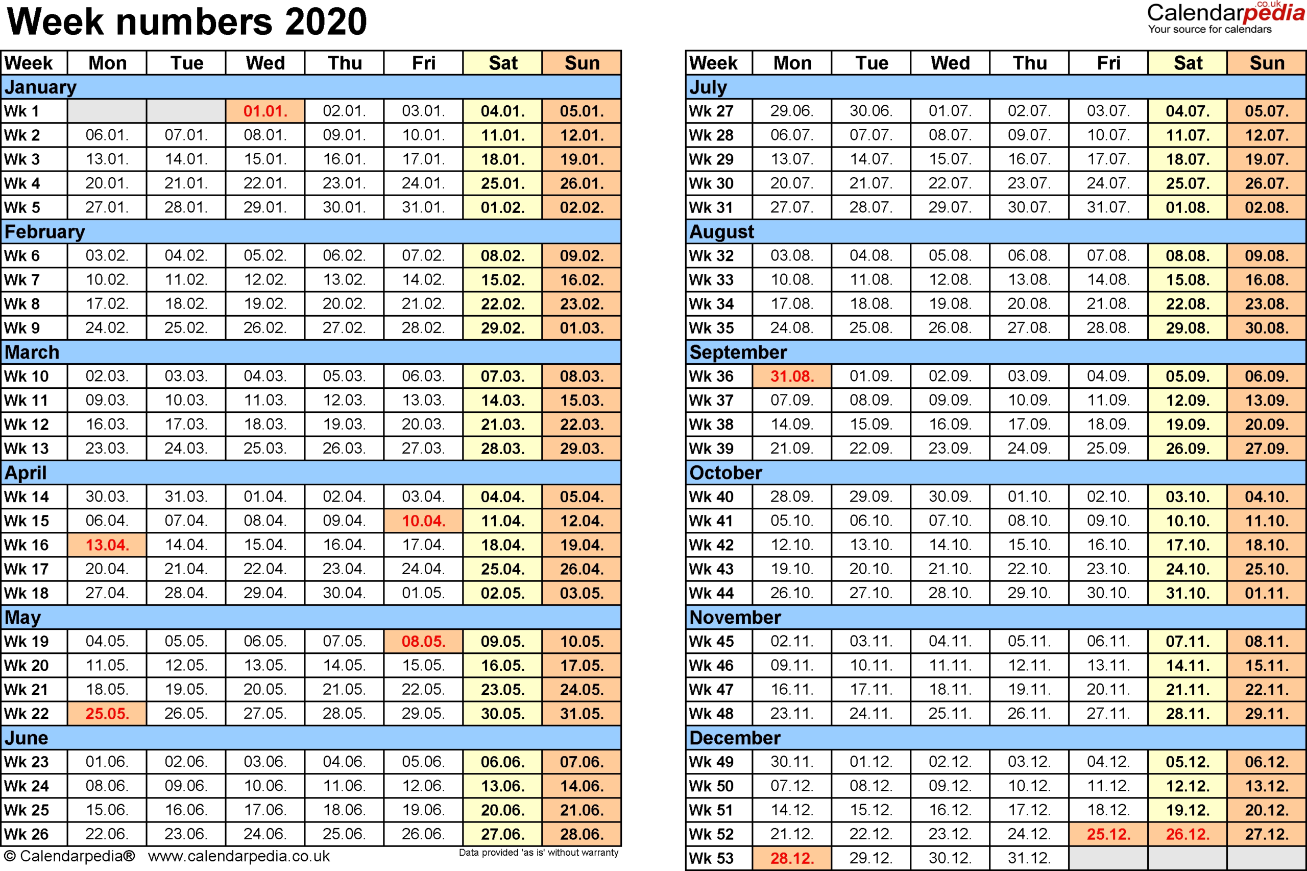 Calendar Week Counter 2020 | Month Calendar Printable