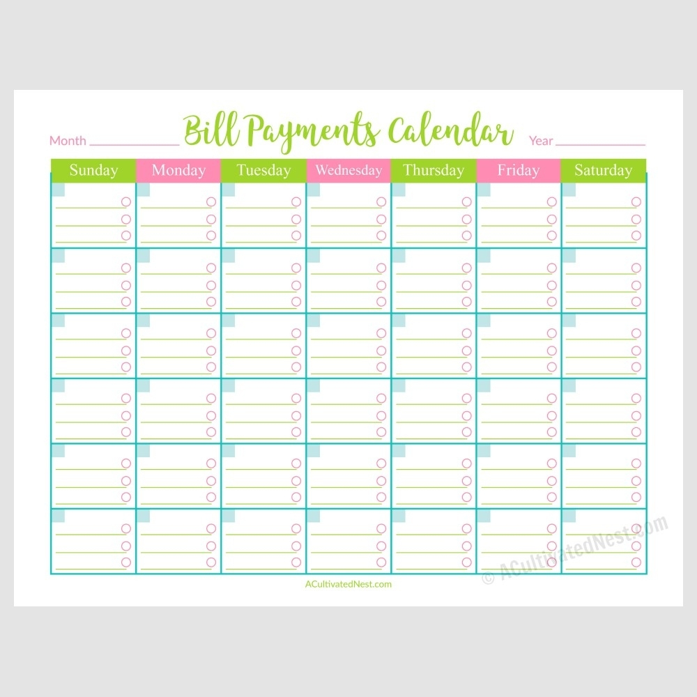 Calendar With Bill Due Dates - Template Calendar Design