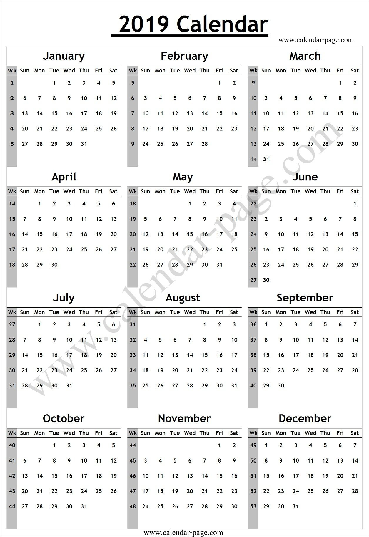 Calendar Yearly With Week Numbers