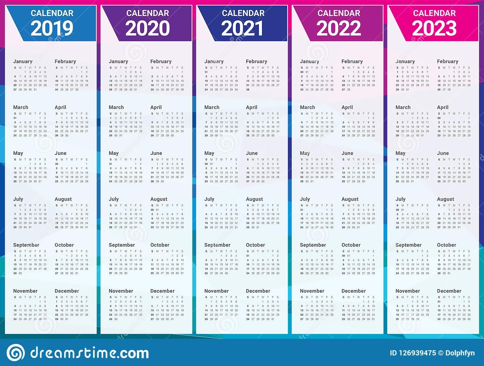 Calendar Years 2019 2020 2021 2022 2023 - Calendar
