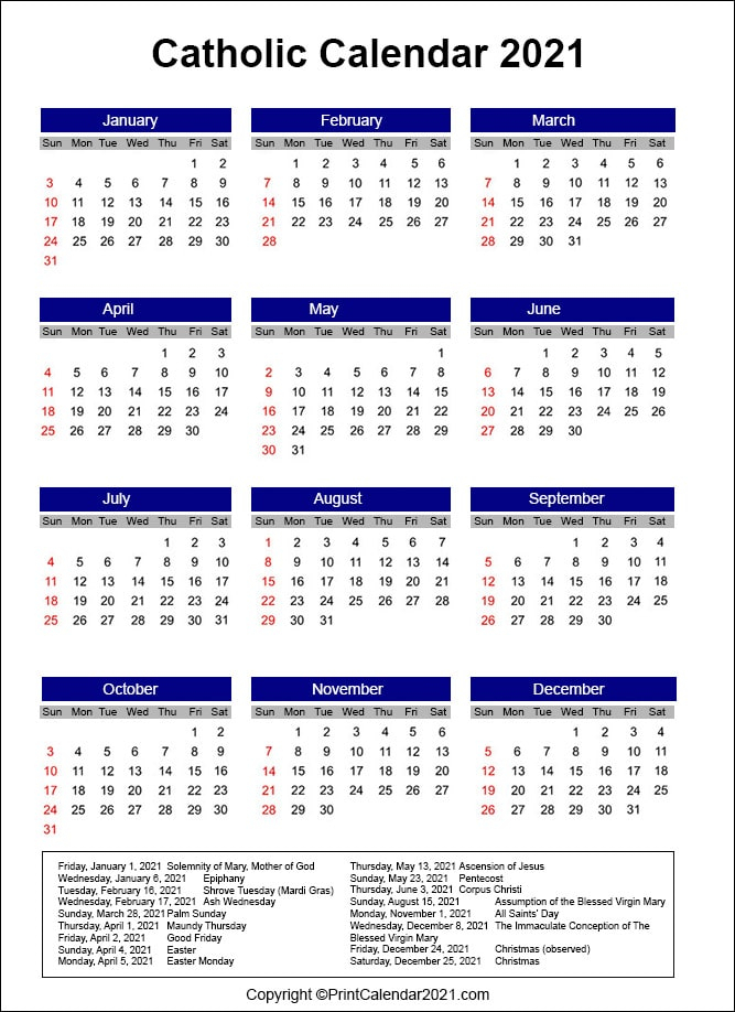 Catholic Liturgical Calendar 2021