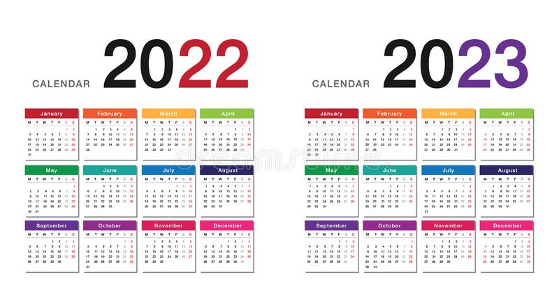 Colorful Year 2022 And Year 2023 Calendar Horizontal