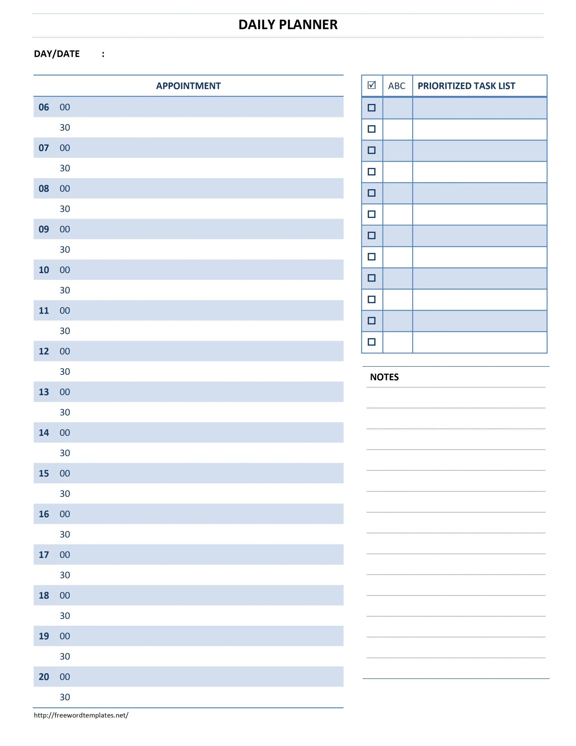 Daily Calendar Template 30 Minute Increments | Calendar