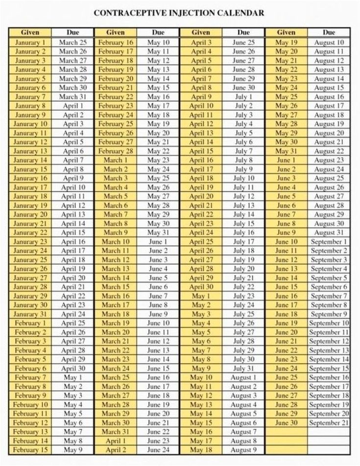 Depo Provera Injection Schedule Chart 2021 In 2021 | Print