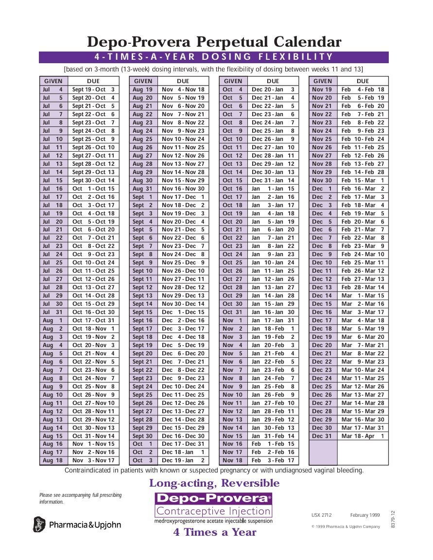 Depo Provera Perpetual Calendar :-Free Calendar Template