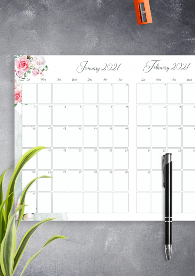 Download Printable Floral Two Months Calendar Pdf
