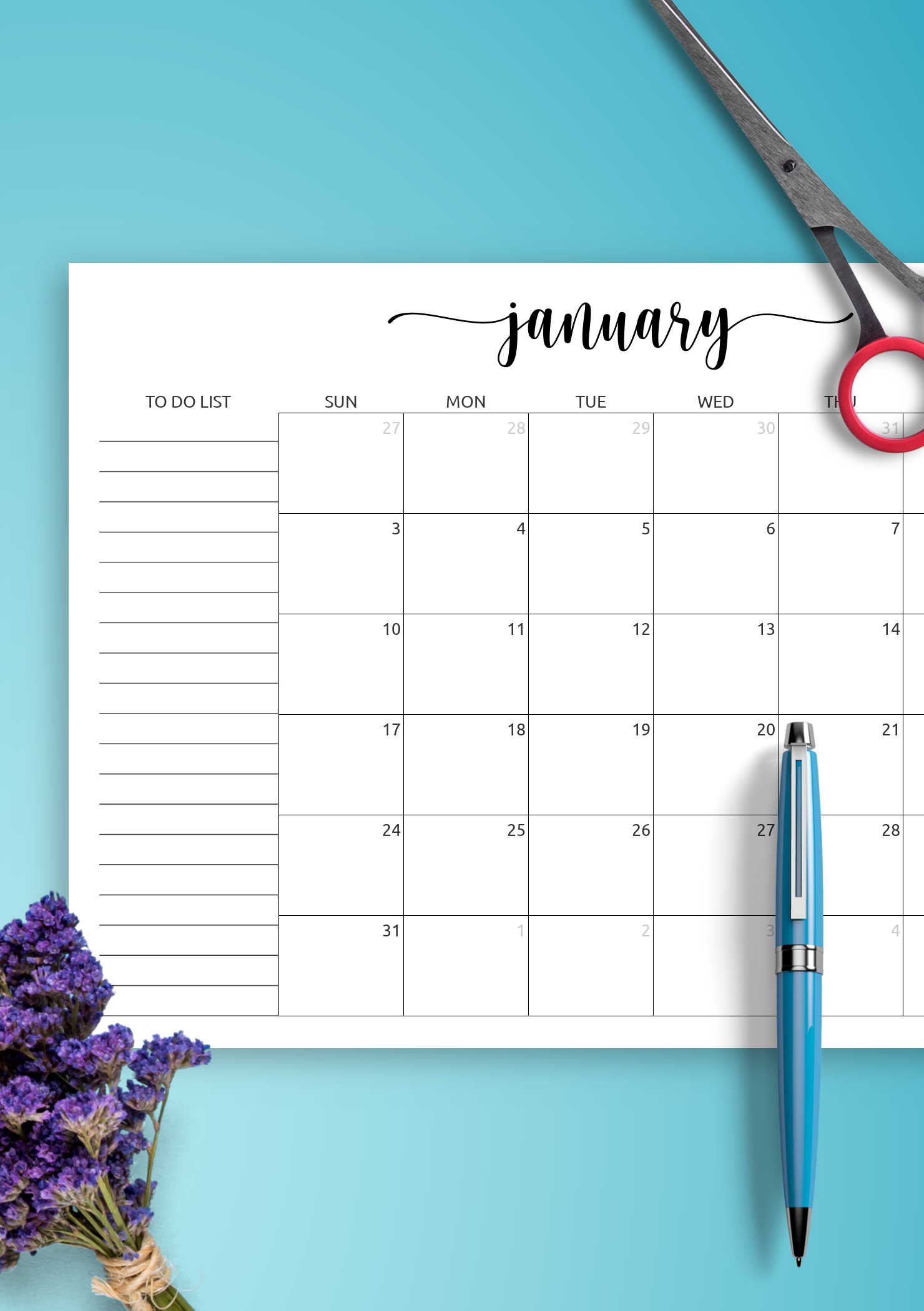 Download Printable Monthly Calendar With To-Do List Pdf