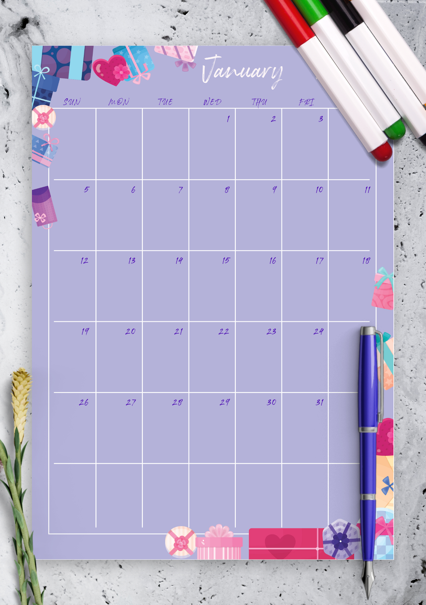 Download Printable Violet Monthly Birthday Calendar Pdf