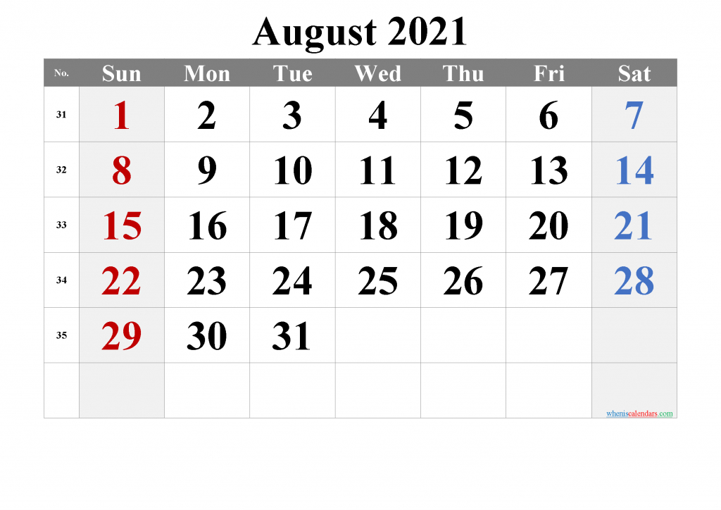 Editable August 2021 Calendar-Template No.tr21M20 | Free