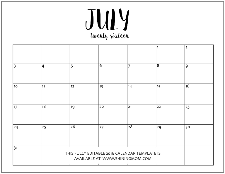 Free Editable Blank Calendar