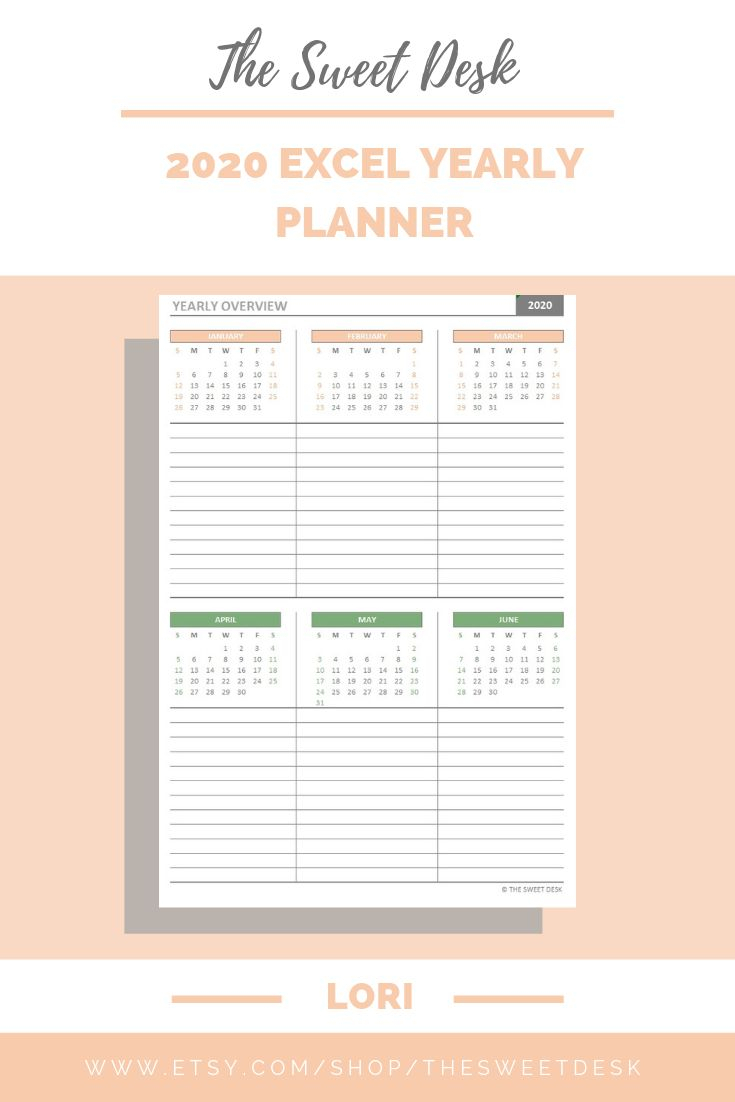 Editable Yearly Planner 2020 | Excel Planner Template