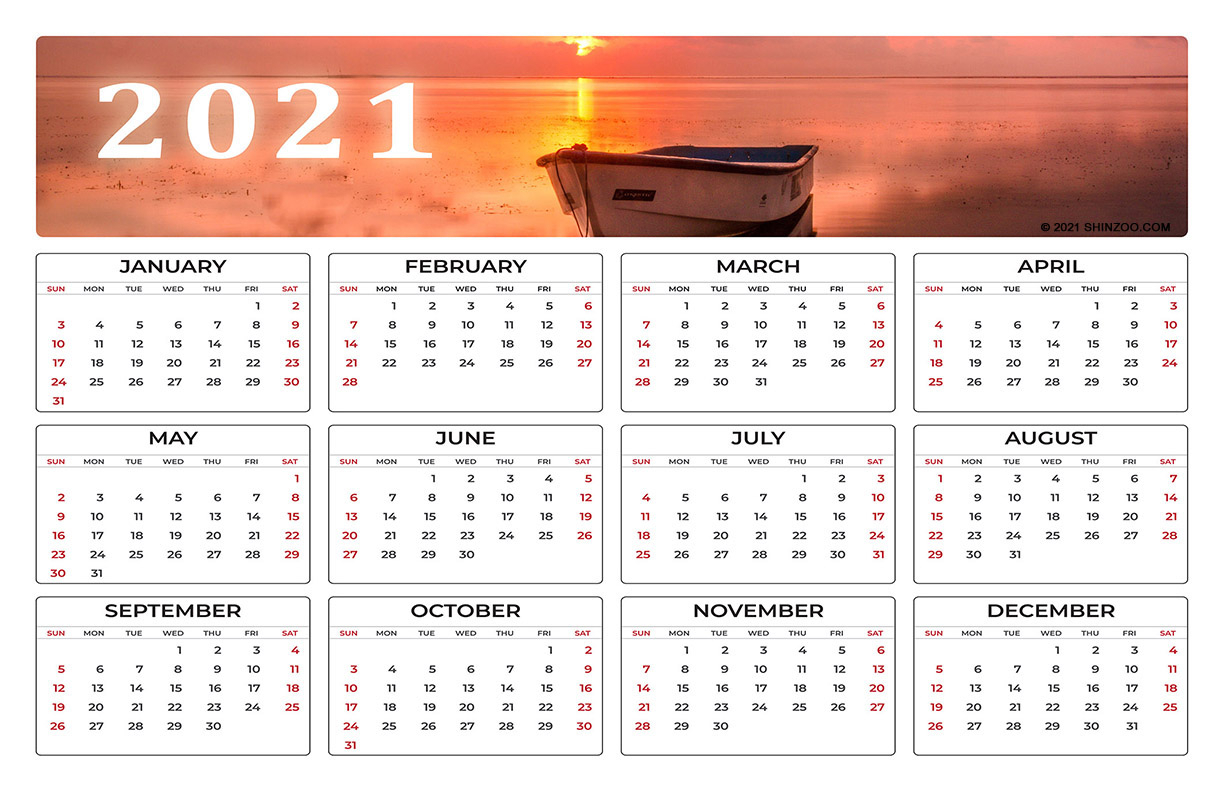 Empty Boat In The Water: 2021 Calendar 11X17 Printable