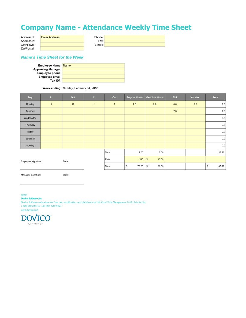 Excel Timesheet Template - Pdf, Google Sheet, Excel Format