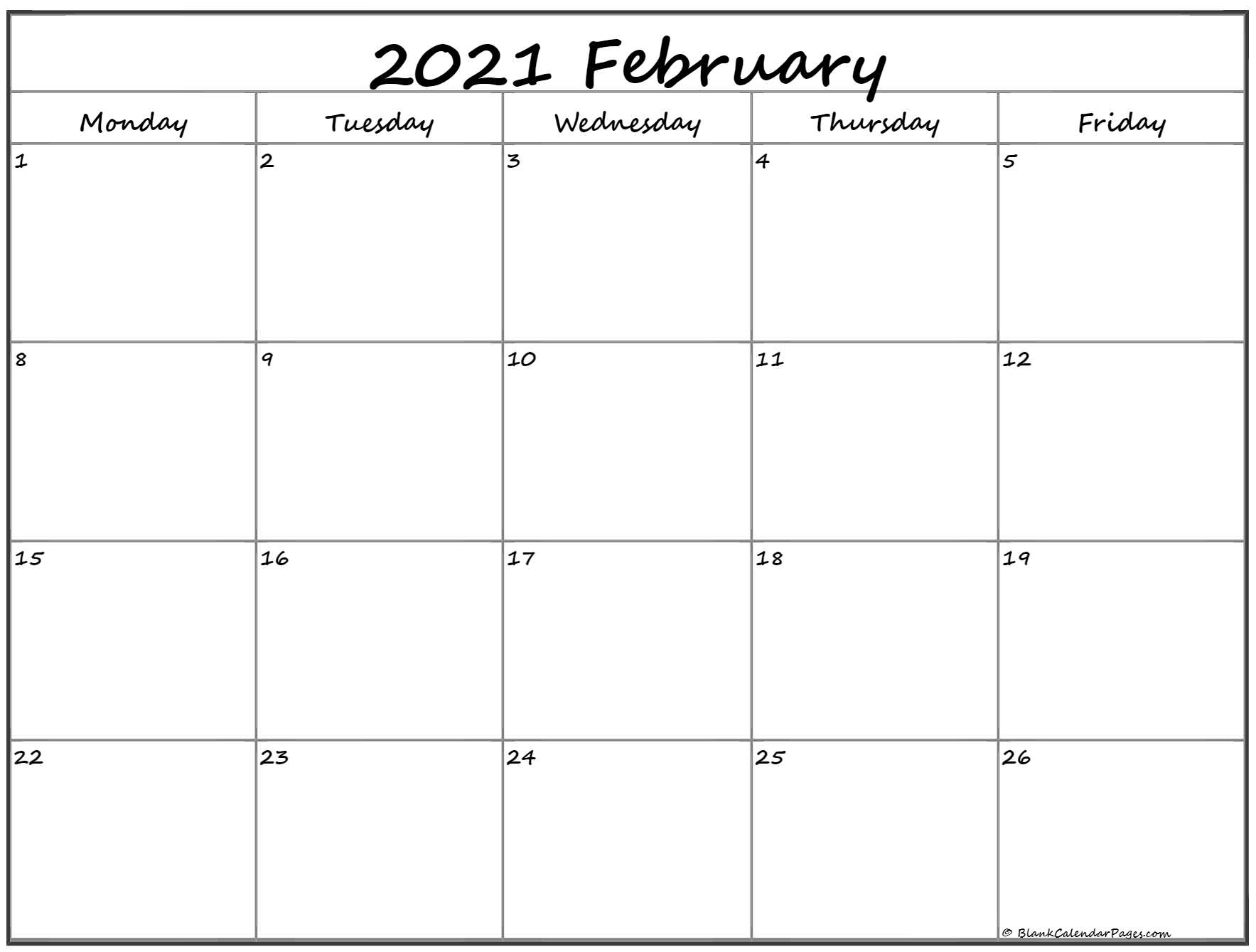 February 2021 Monday Calendar | Monday To Sunday