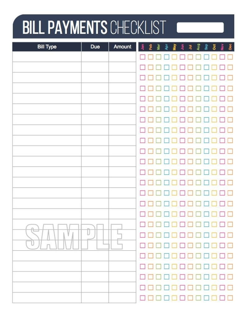 Fillable Monthly Bill Payment Worksheet - Template