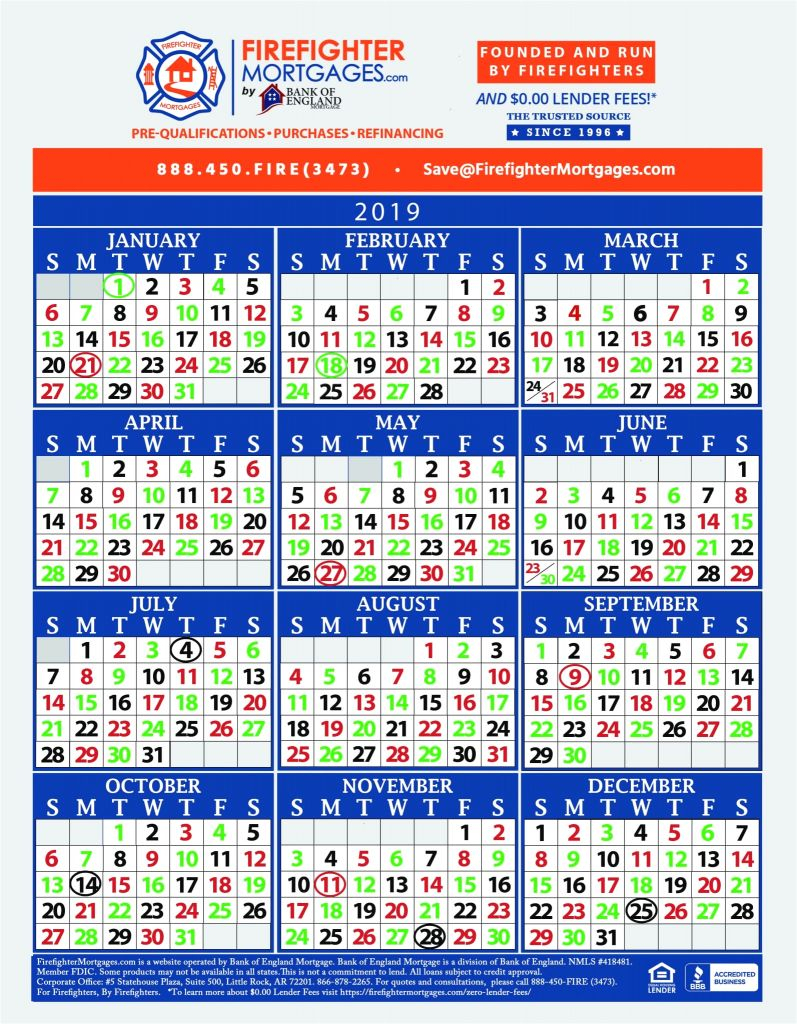 Firefighter Shift Calendar 2020 Printable | Example