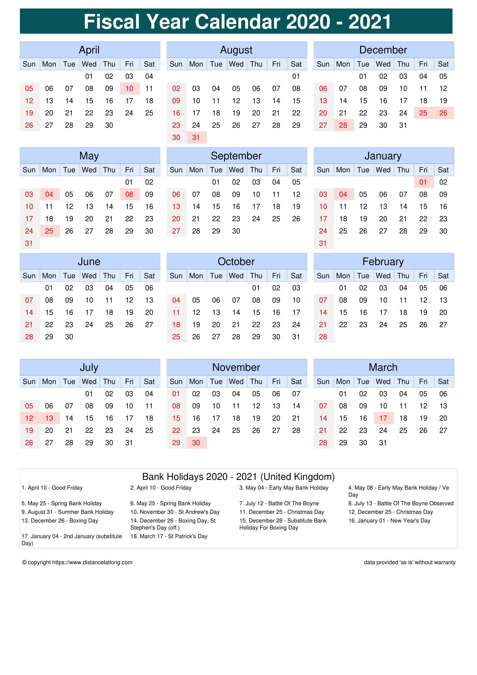 2021/2021 Financial Calendar