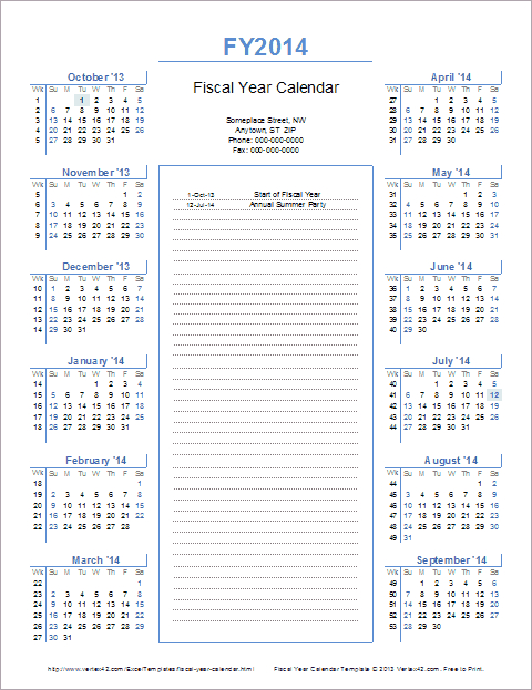 Fiscal Year Calendar Template For 2014 And Beyond