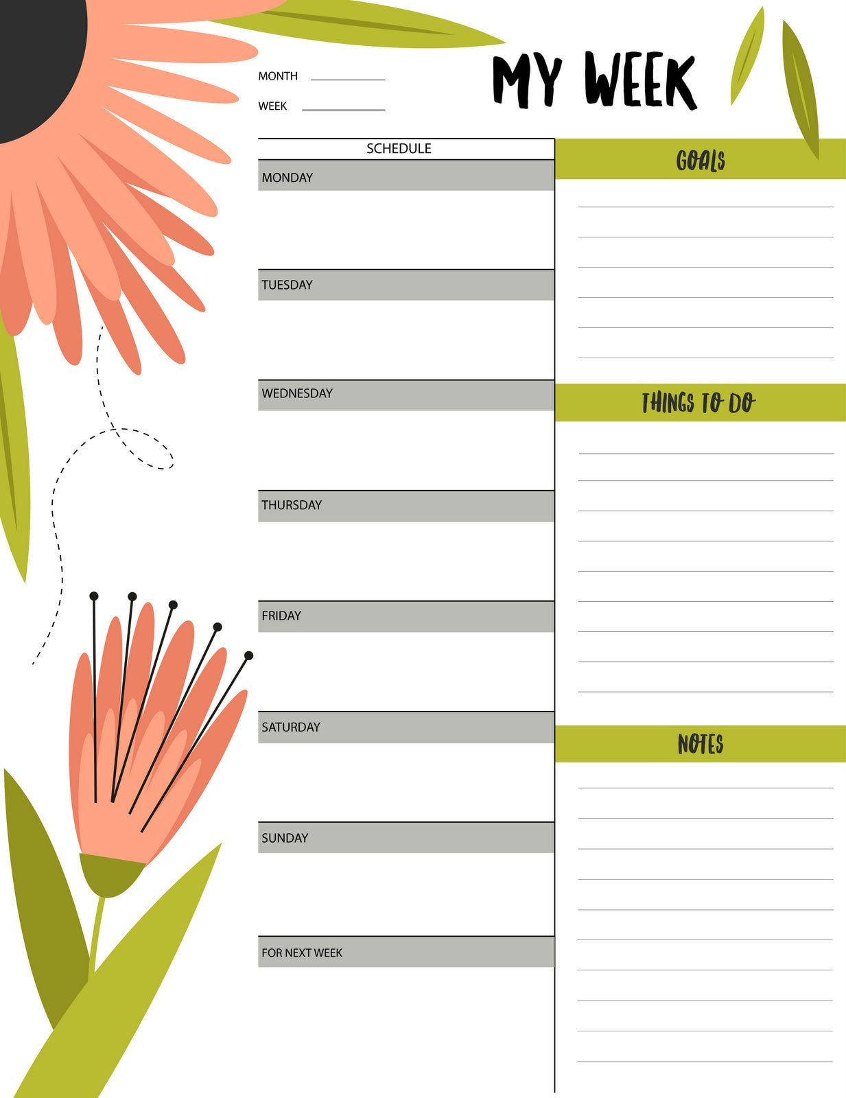 Floral &quot;My Week&quot; Schedule &amp; To-Do List Printable - Free