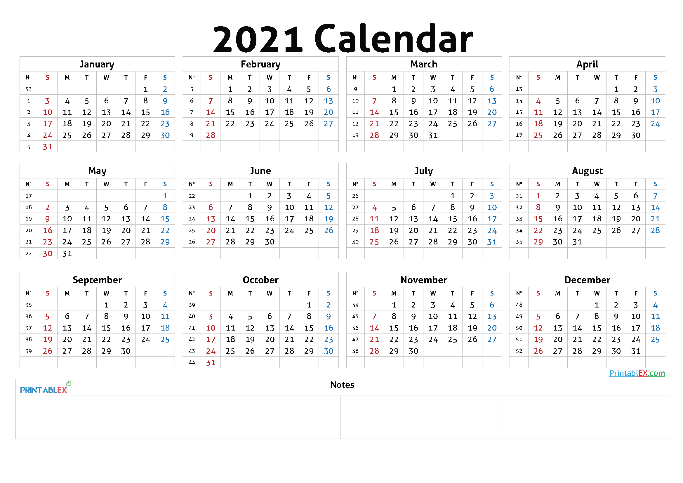 Free 2021 Yearly Calender Template : Calendar Yearly