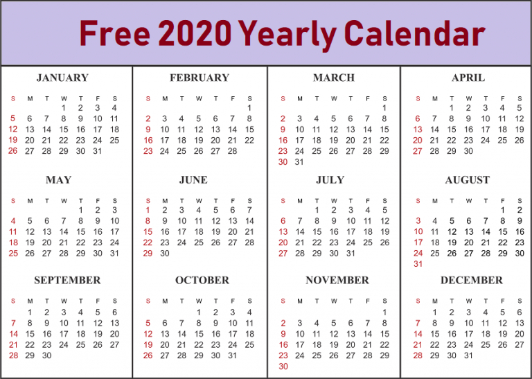 Free Blank Printable Calendar 2020 Template In Pdf, Excel, Word