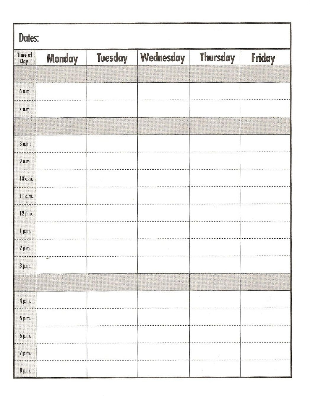 Free Calendar Print Out Pages Daily With Time Slots On