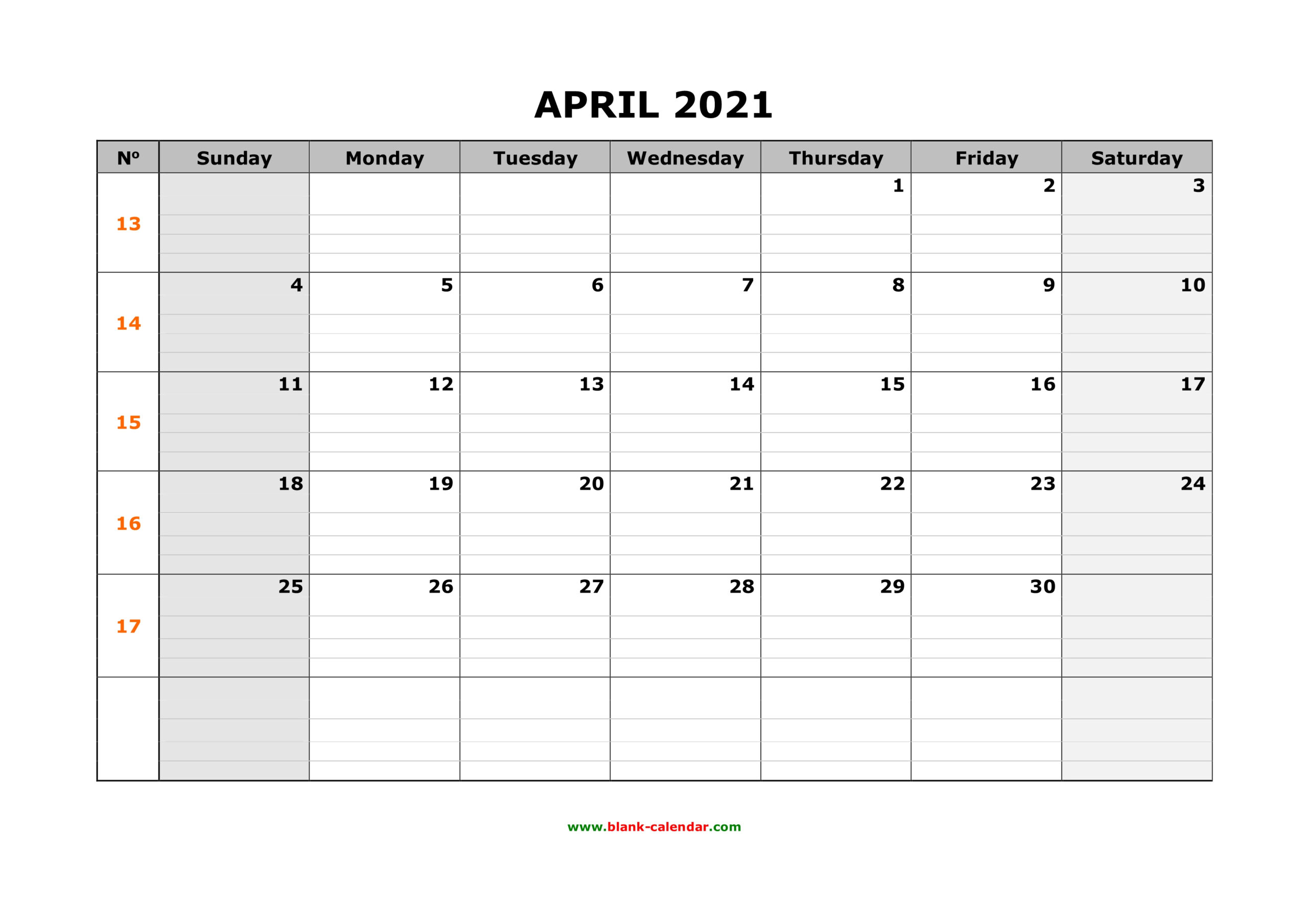 Free Download Printable April 2021 Calendar, Large Box