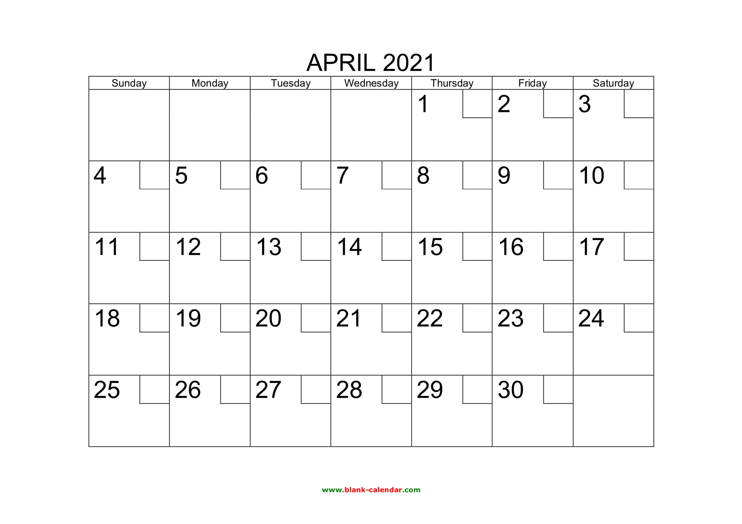 Free Download Printable April 2021 Calendar With Check Boxes