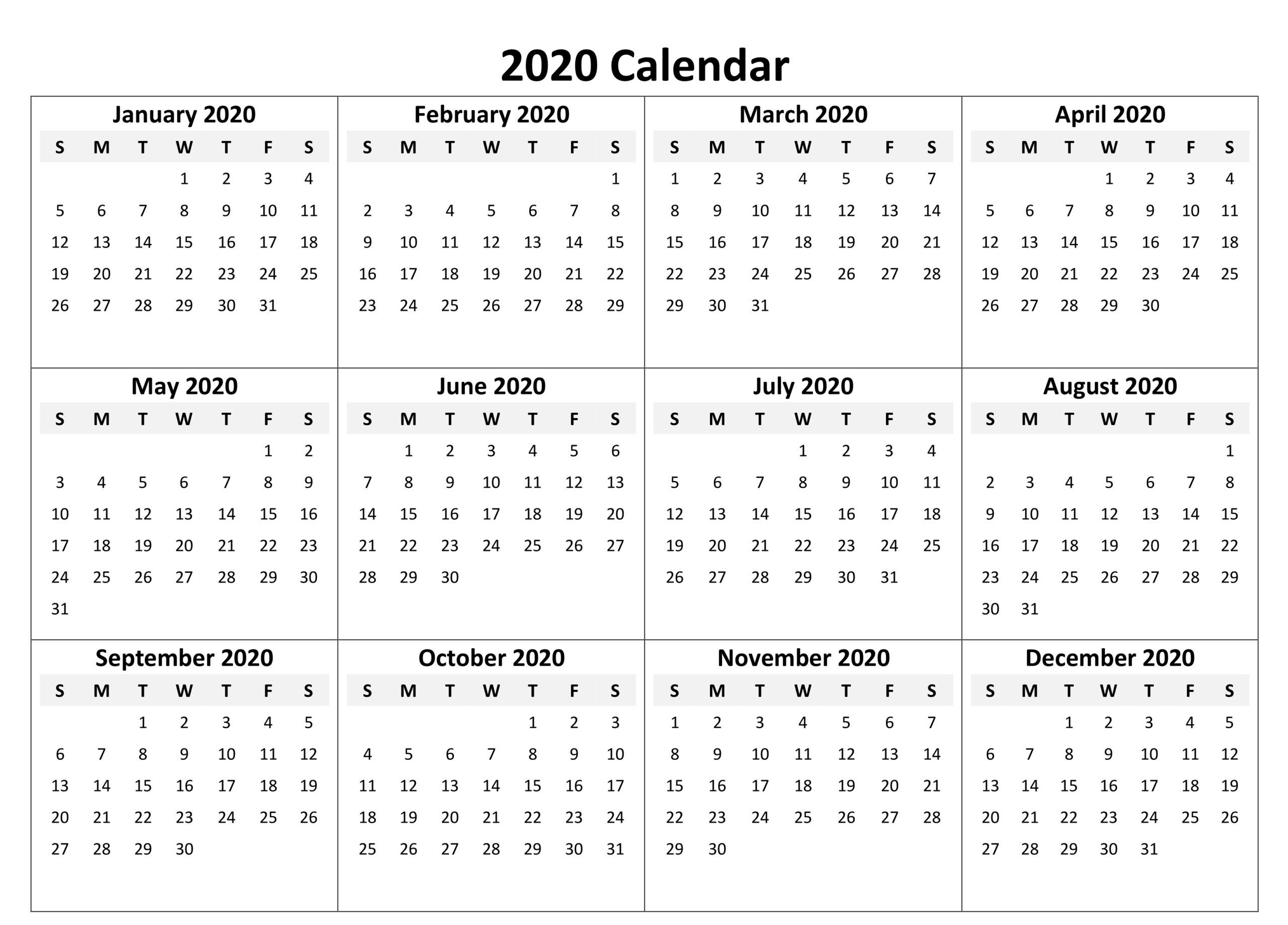 Free Editable 2020 Calendar Printable Template