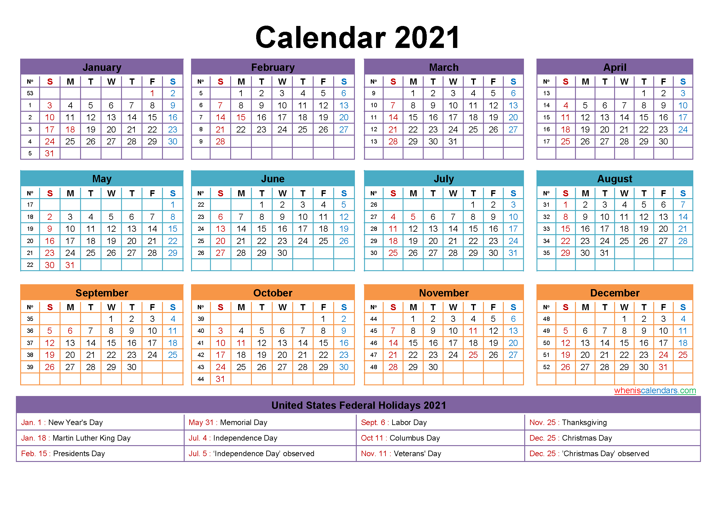Free Editable Printable Calendar 2021 - Template No