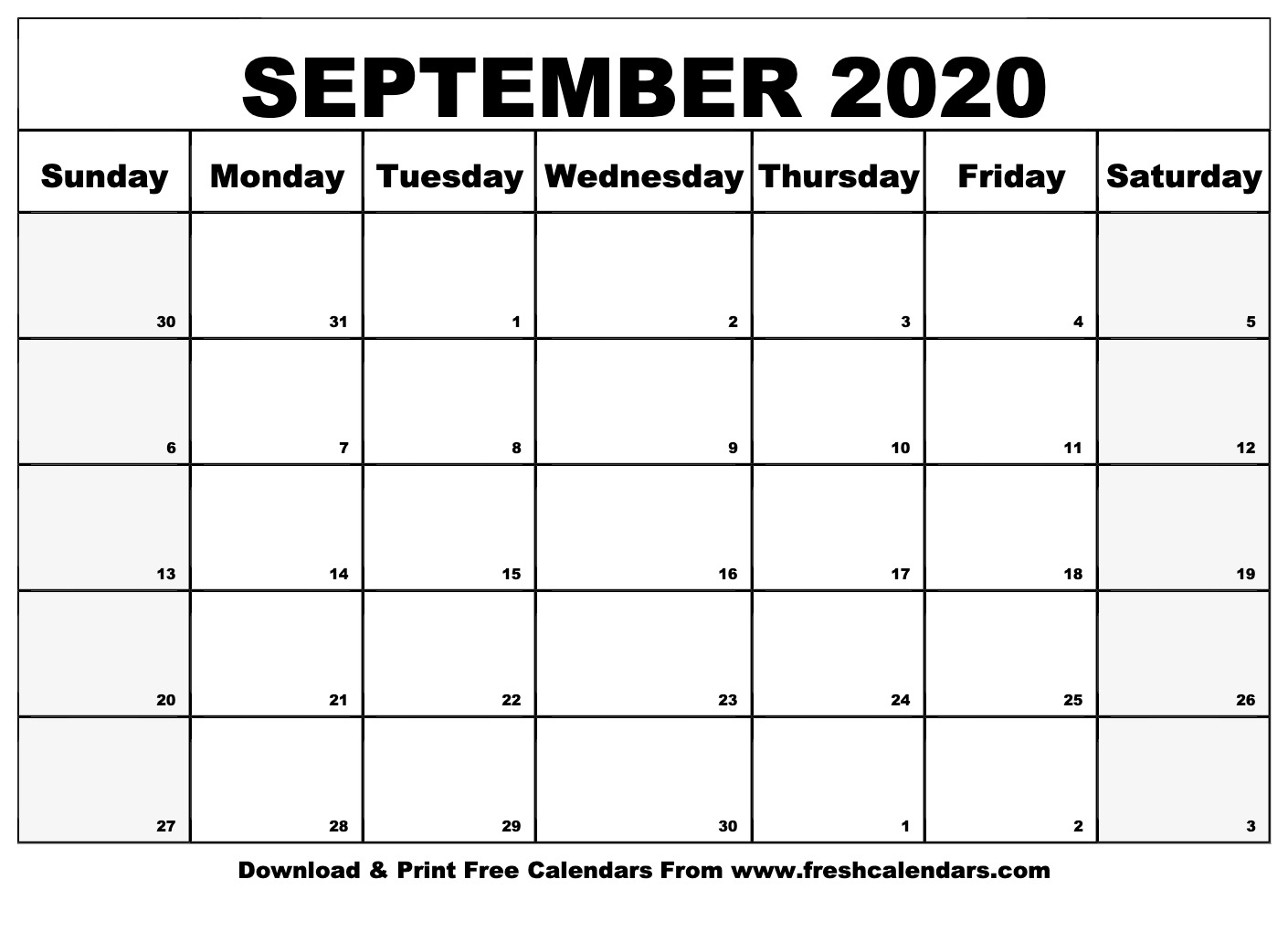 Free Editable Printable September 2020 Week Start With