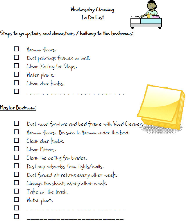 Free Monday Thru Friday Cleaning Checklists - Wednesday