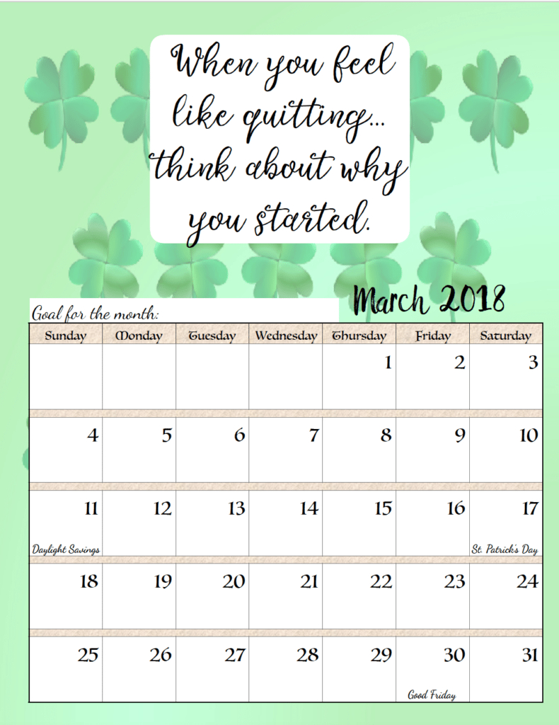 Free Printable 2018 Monthly Motivational Calendars