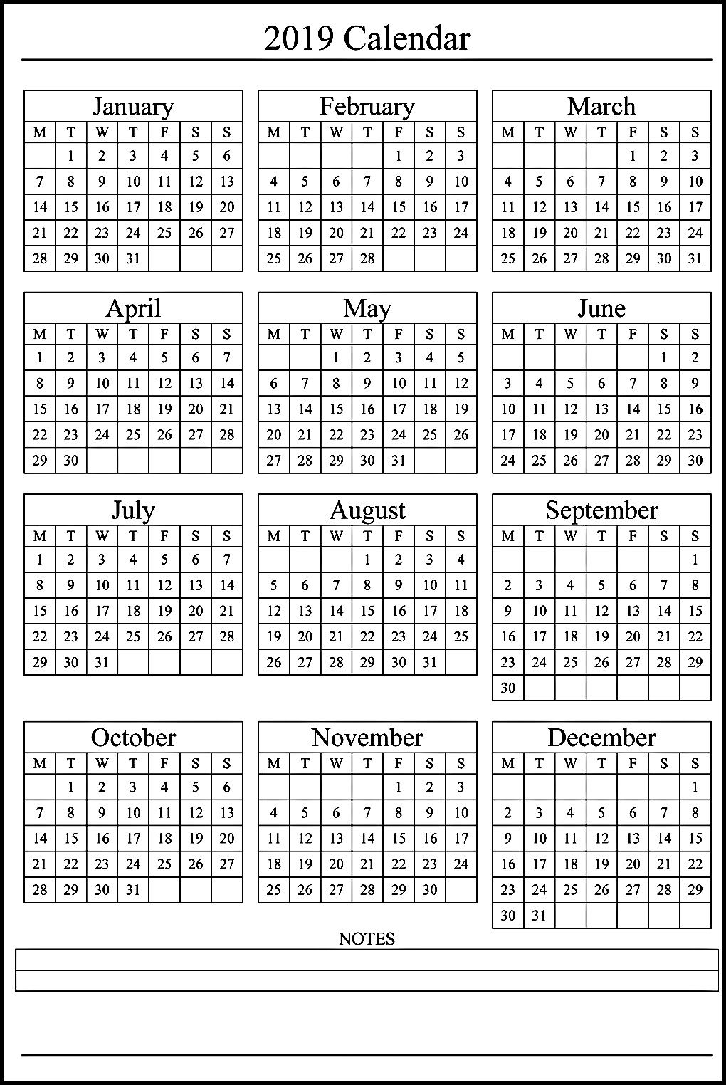 Free Printable 2019 Calendar #Calendar2019 #