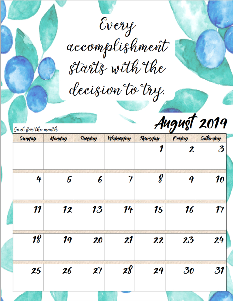 Free Printable 2019 Monthly Motivational Calendars