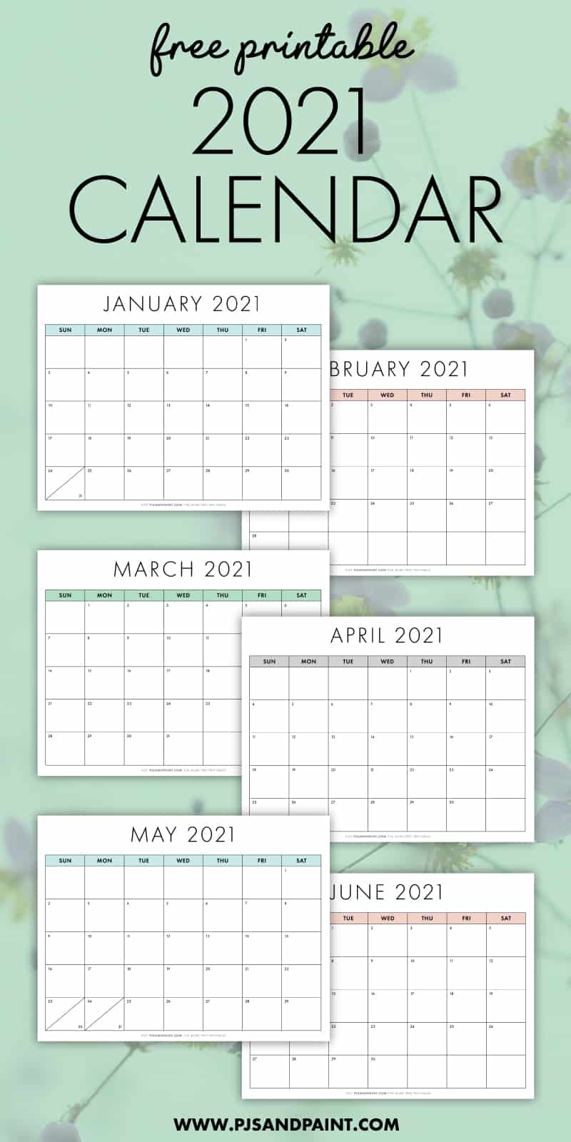 Free Printable 2021 Calendar - Sunday Start - Pjs And Paint