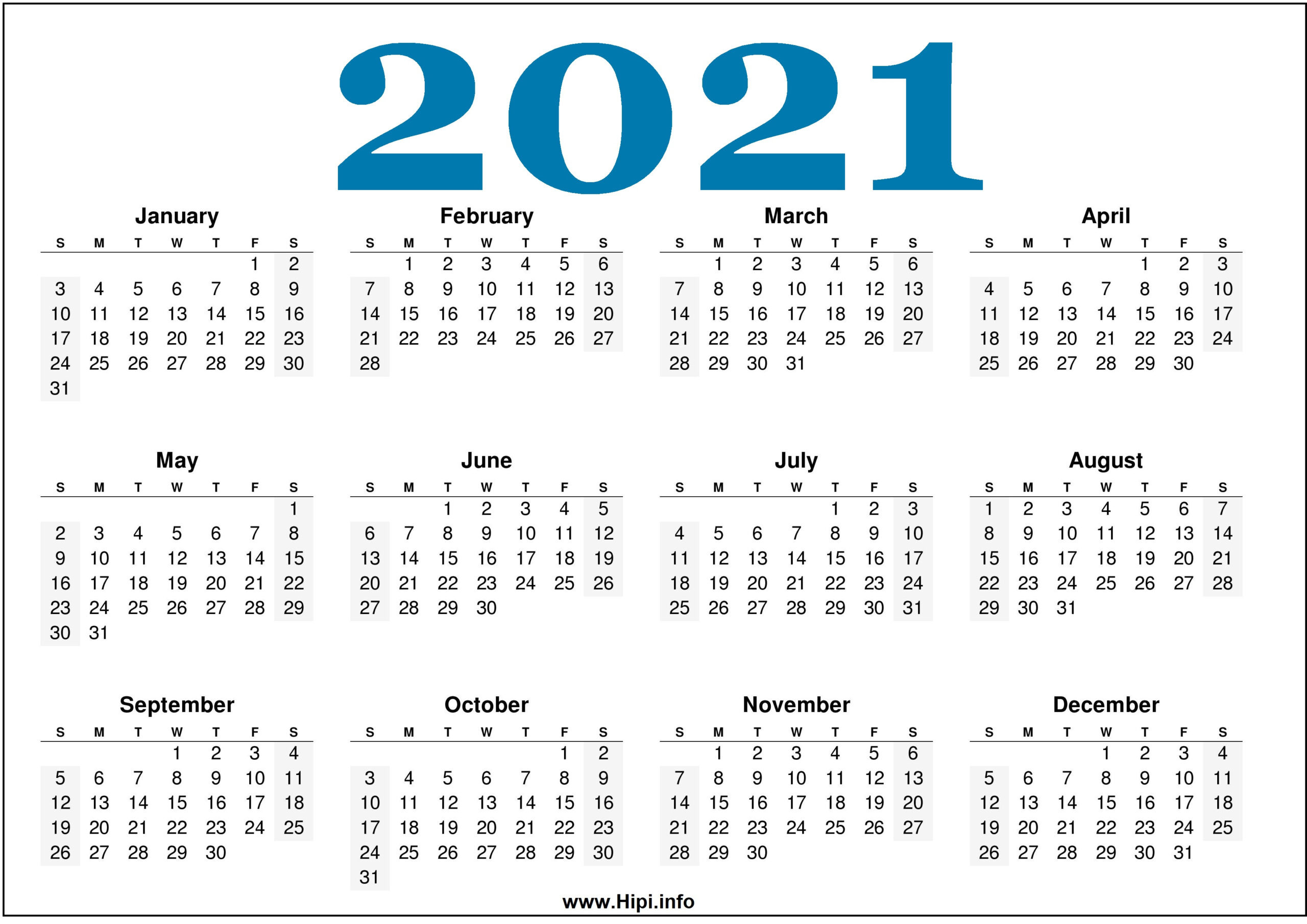 Free Printable 2021 Calendars Horizontal - Hipi | Calendars Printable Free