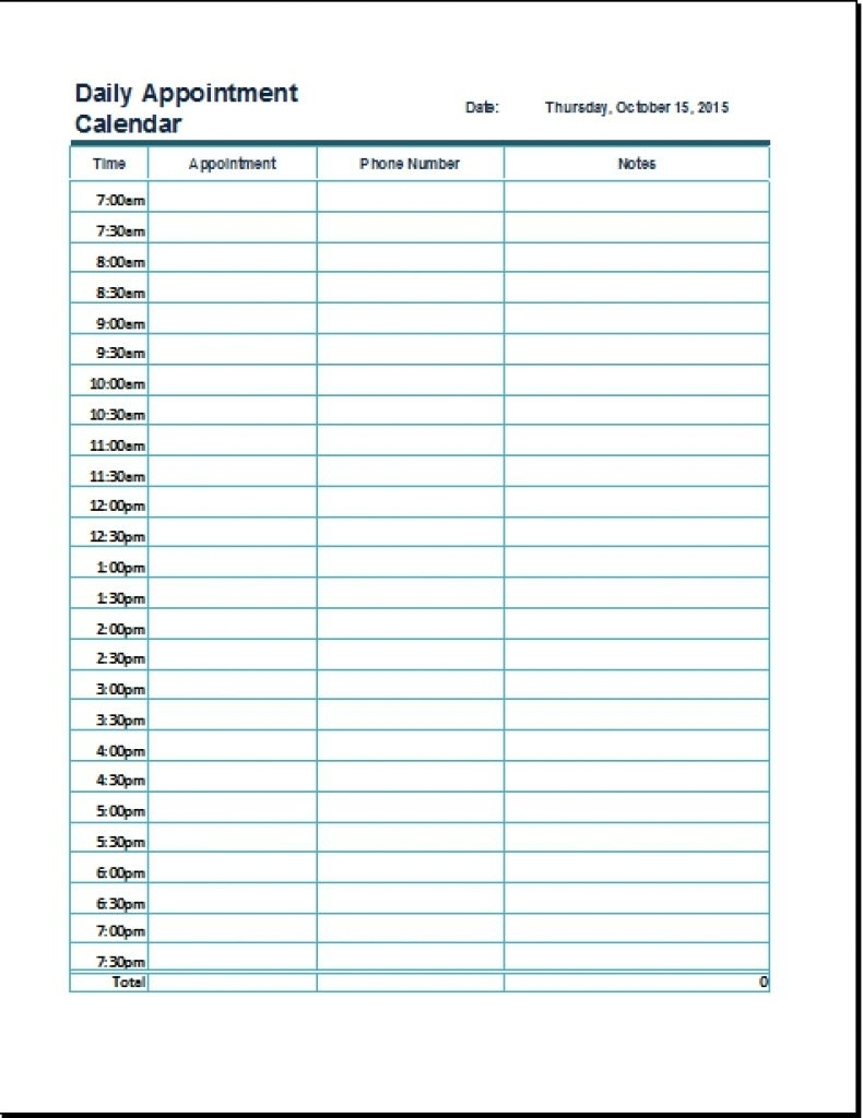 Free Printable 7 Day 15 Minute Appointment Calendar Sheets