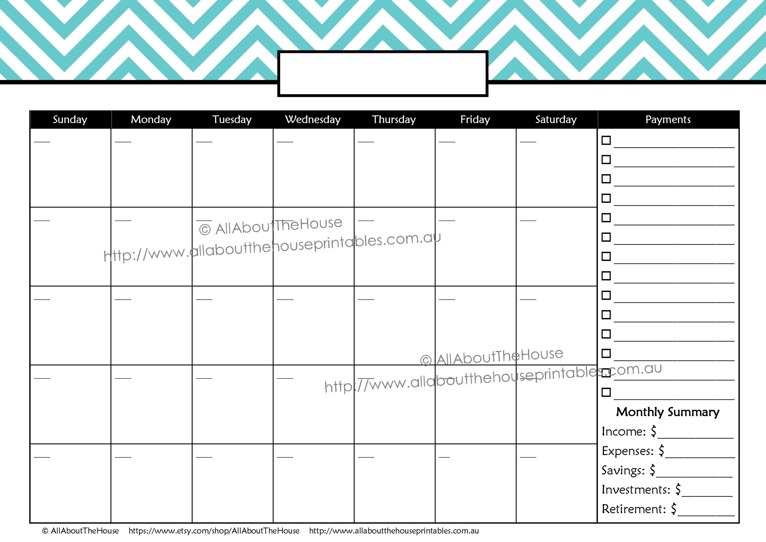Free Printable Bill Pay Calendar | Example Calendar Printable